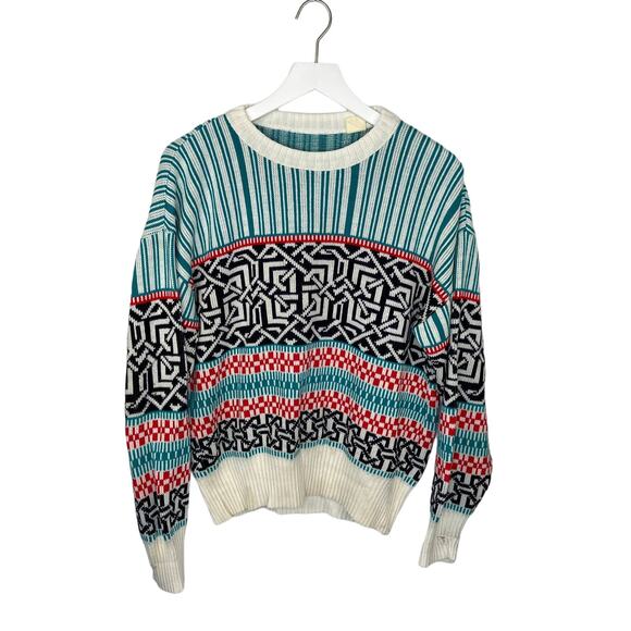 Vintage Mixed Pattern Crewneck Bright Colors Sweater - Women's Size L - Picture 1 of 5
